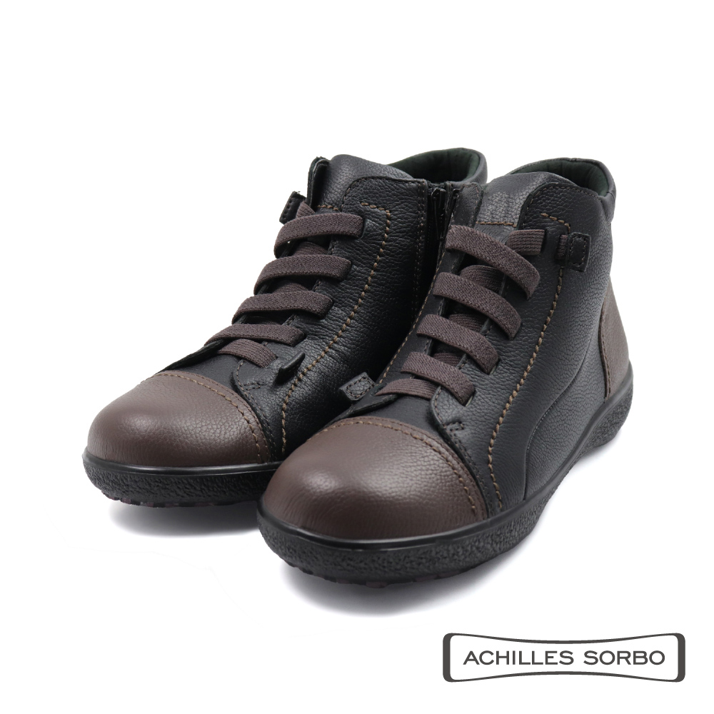 【Achilles】日本健康機能高筒撞色造型免綁帶休閒鞋 巧克力色(AWC540-BLCO)