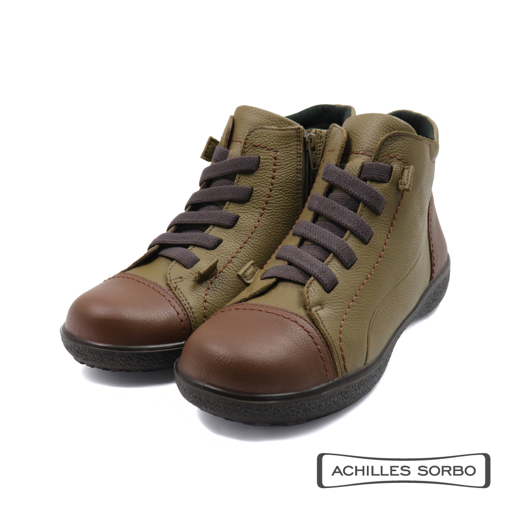【Achilles】日本健康機能高筒撞色造型免綁帶休閒鞋 卡其色(AWC540-OVDB)
