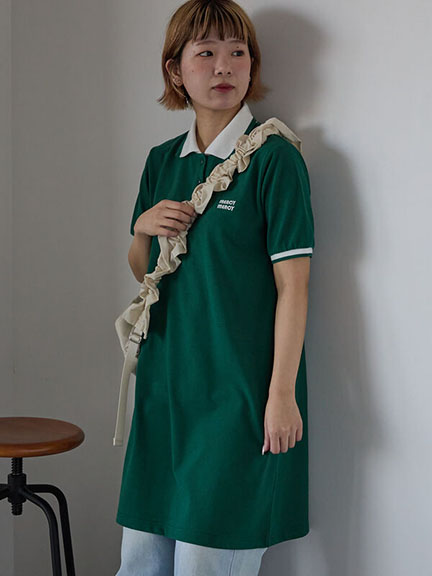 配色滾邊標誌刺繡短袖polo連身裙(0F000724010) - ehka sopo