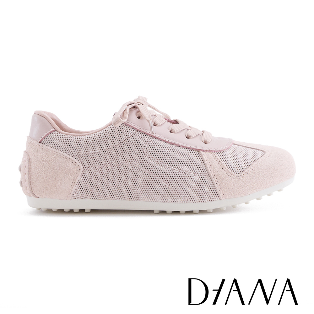 DIANA 輕透飛織綁帶德訓薄底休閒鞋 粉色 #55359