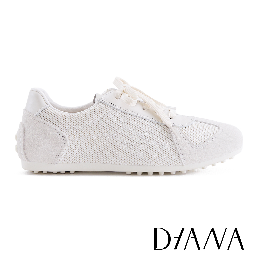 DIANA 輕透飛織綁帶德訓薄底休閒鞋 米白 #55359