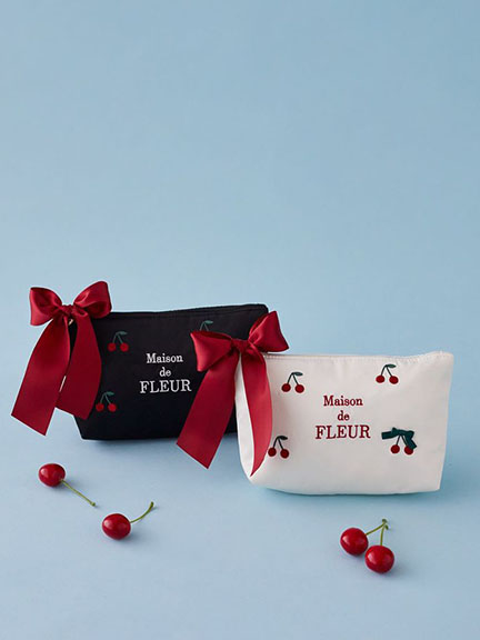 可愛櫻桃刺繡蝴蝶結小型收納包(08000385700) - Maison de FLEUR