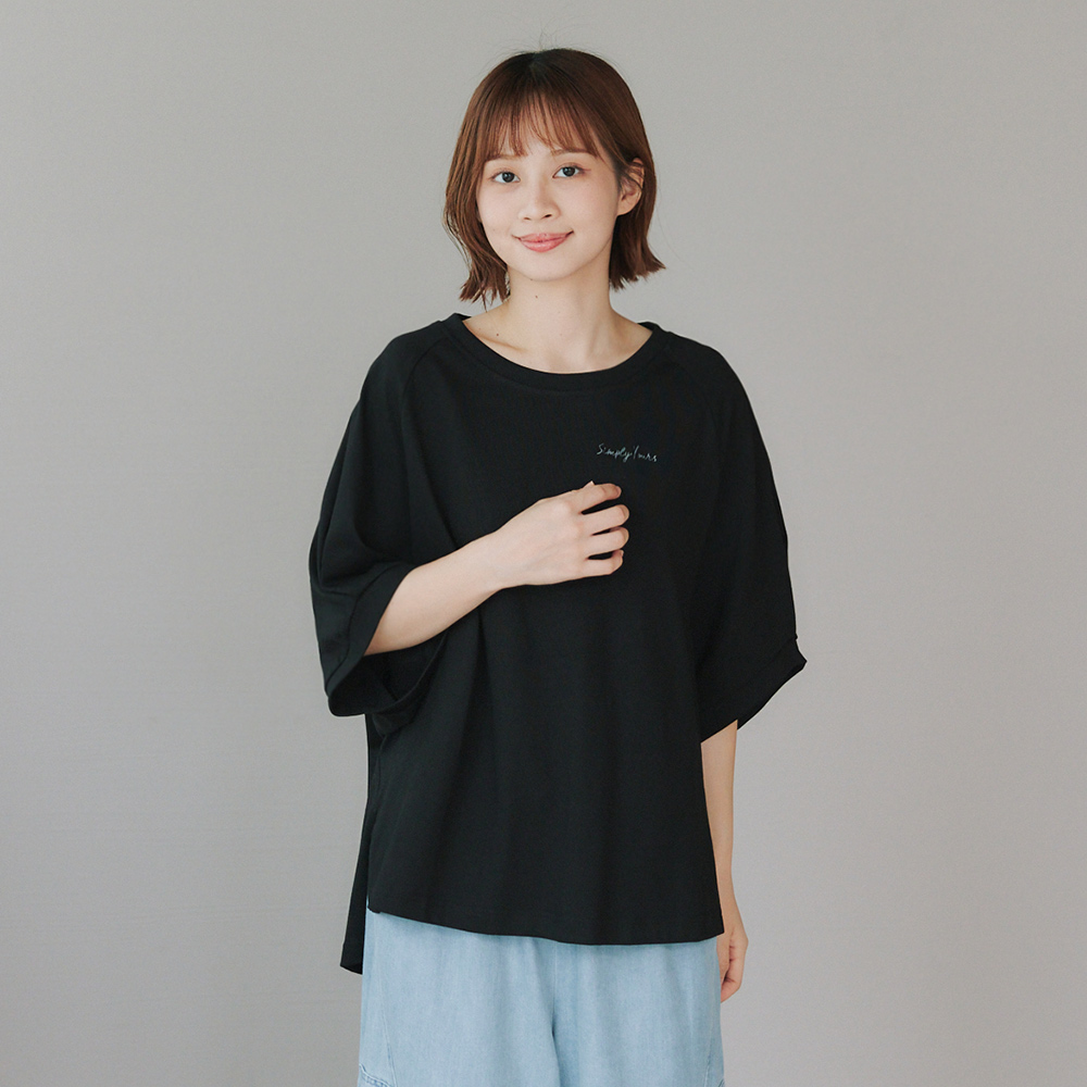 刺繡logo針織T 黑F
