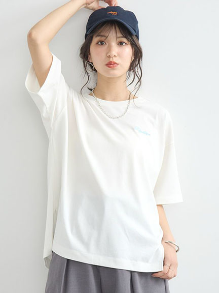 涼感刺繡標語LOGO打印短袖T恤(01000044300) - earth music&ecology