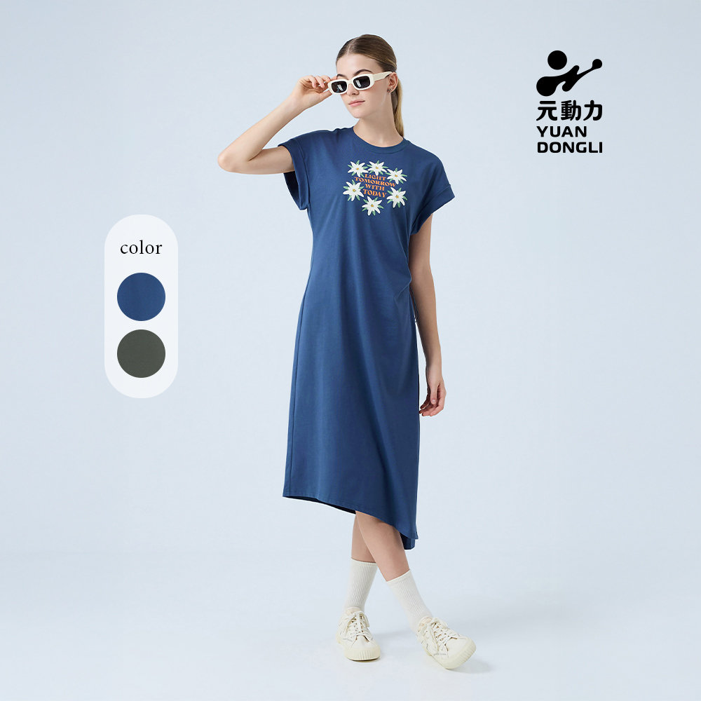 元動力 獨家設計花圈膠印休閒洋裝(兩色；S-XL)_0