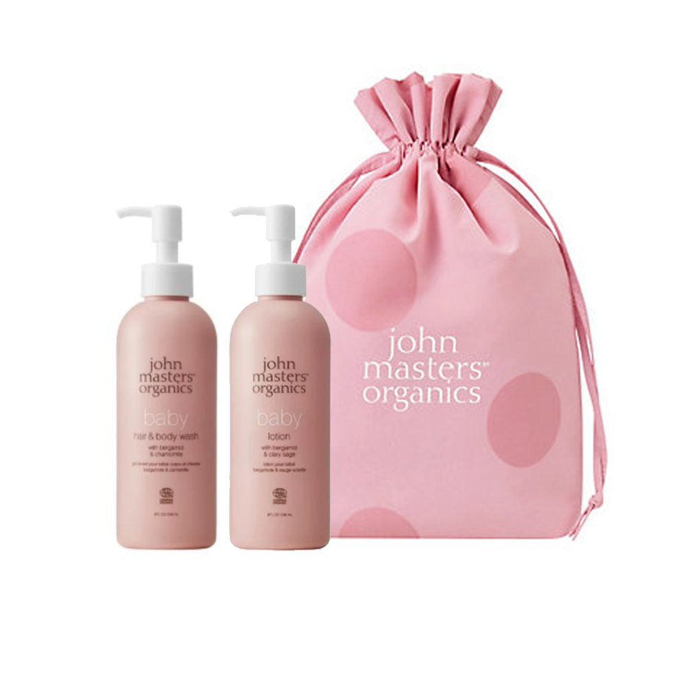 John Masters Organics 寶寶基礎洗潤組 含束口袋櫻花粉_0
