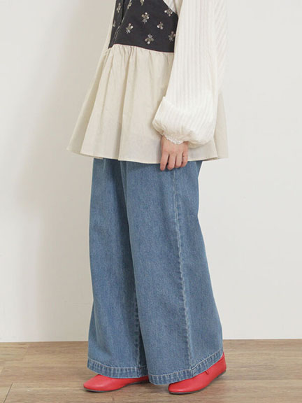 素面/蝴蝶結刺繡圖案牛仔長褲(0F000553210) - Samansa Mos2