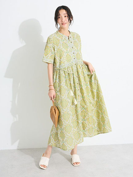 腰際流蘇綁帶蔓藤花紋洋裝(0P000221400) - CRAFT STANDARD BOUTIQUE