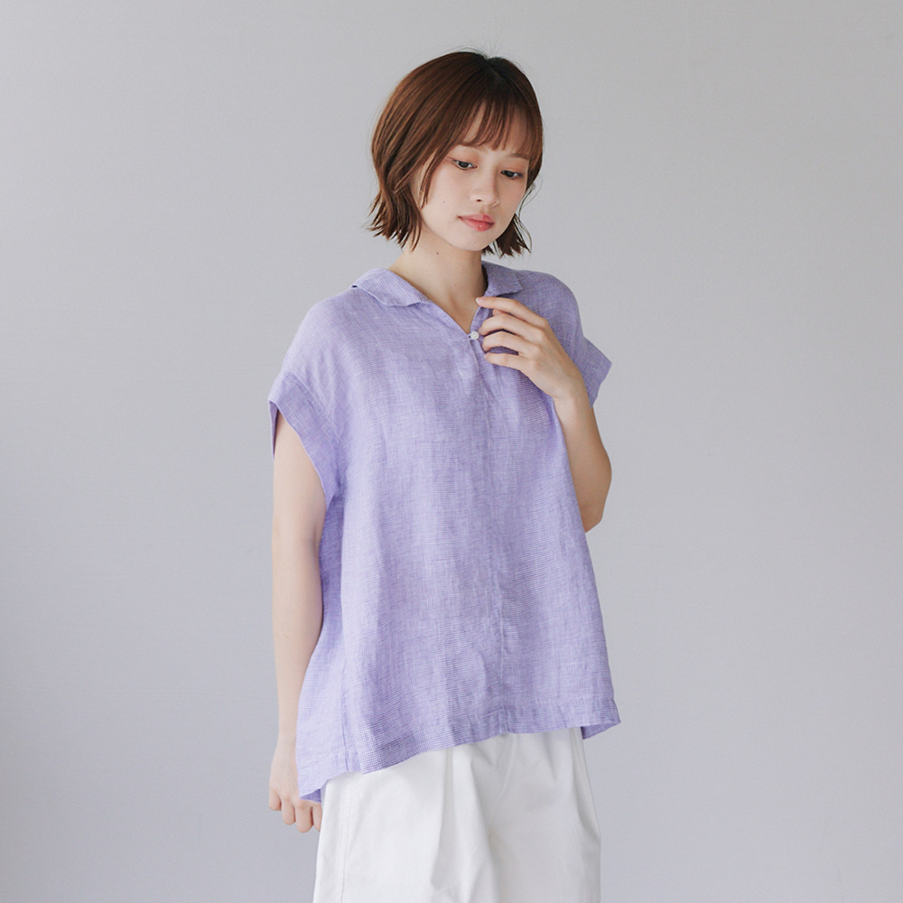 亞麻千鳥格無袖上衣 紫F