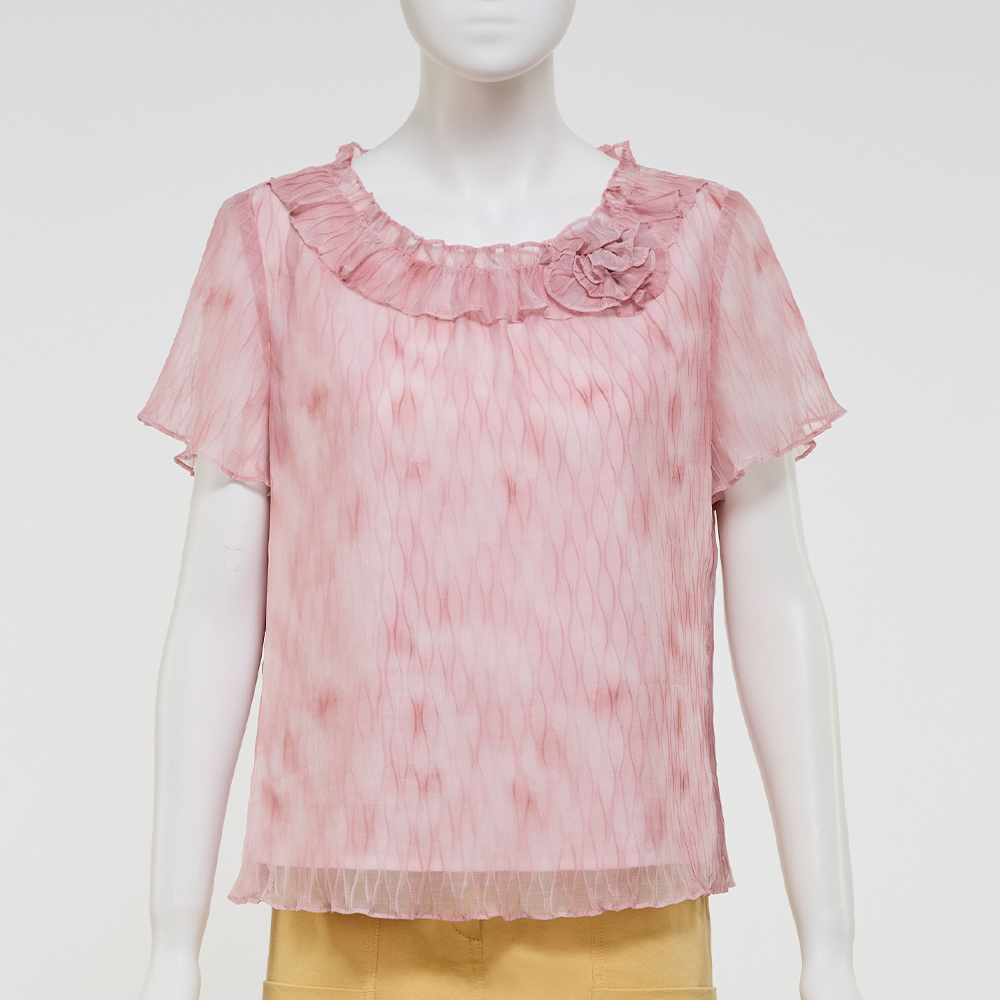 ILEY伊蕾 渲染波浪細褶印花上衣(粉；M-XL)_3