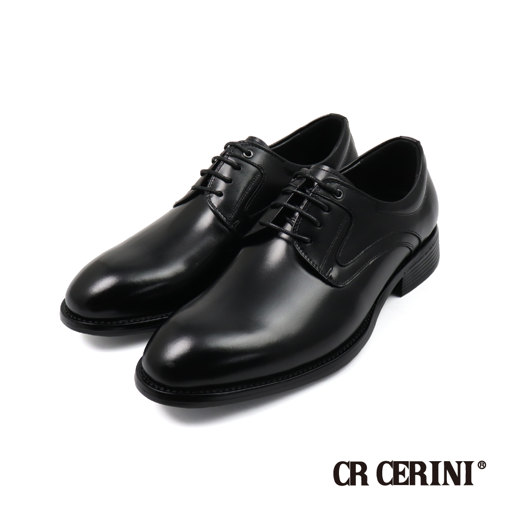 【CR Cerini】經典質感真皮壓線綁帶德比鞋 黑色(CR512158-BL)
