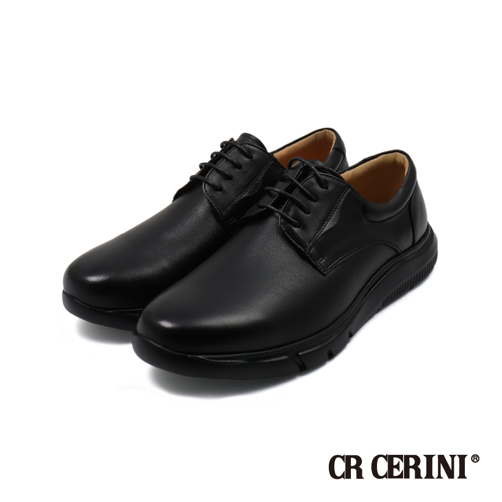 【CR Cerini】素面舒適軟墊休閒綁帶德比皮鞋 黑色(CR512165-BL)
