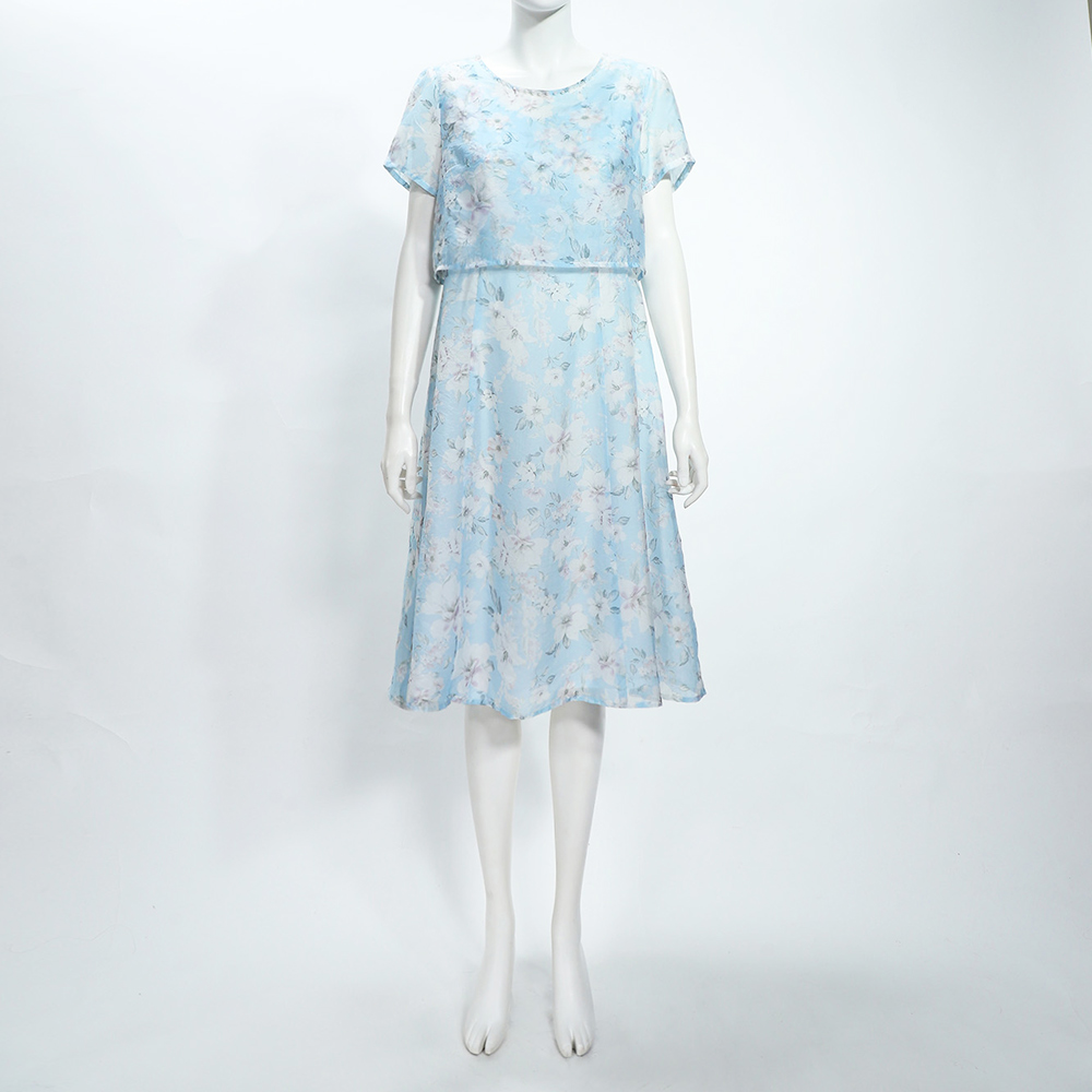ILEY伊蕾 優雅假兩件萊賽爾印花洋裝(淺藍；M-XL)_3