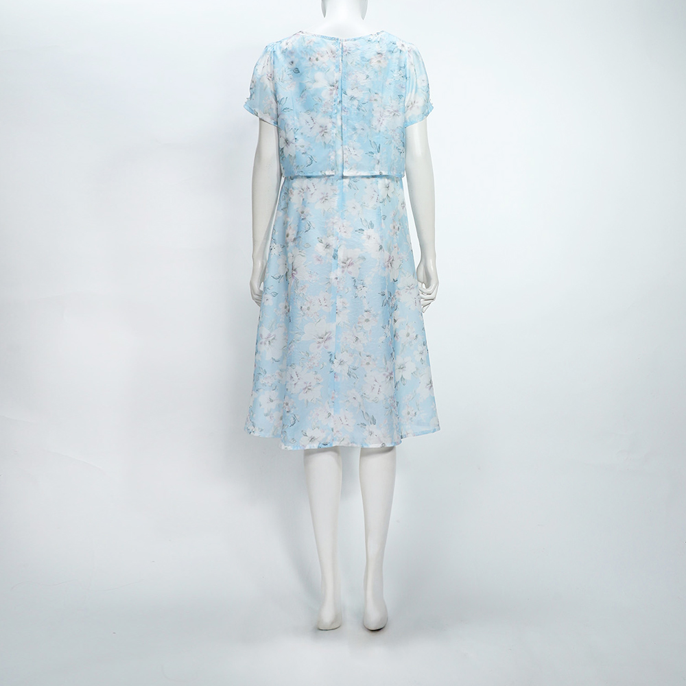 ILEY伊蕾 優雅假兩件萊賽爾印花洋裝(淺藍；M-XL)_4