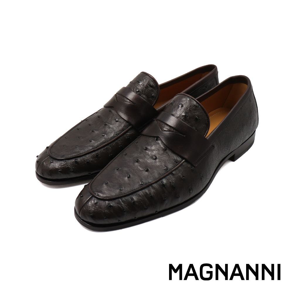 【MAGNANNI】西班牙原廠鴕鳥皮刻紋便士樂福鞋 深棕色-(23258-DBR)