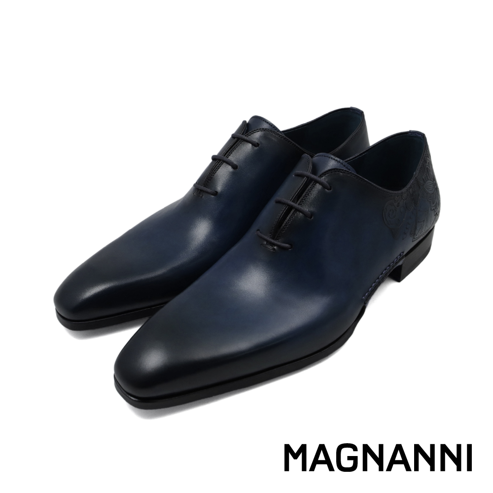 【MAGNANNI】西班牙原廠刷染後壓花紋牛津鞋  海軍藍(24140-NA)