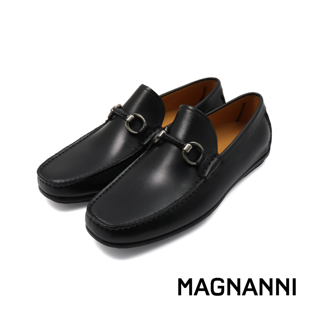 【MAGNANNI】西班牙原廠手工素面馬銜釦休閒樂福鞋 黑色 (25962-BL)