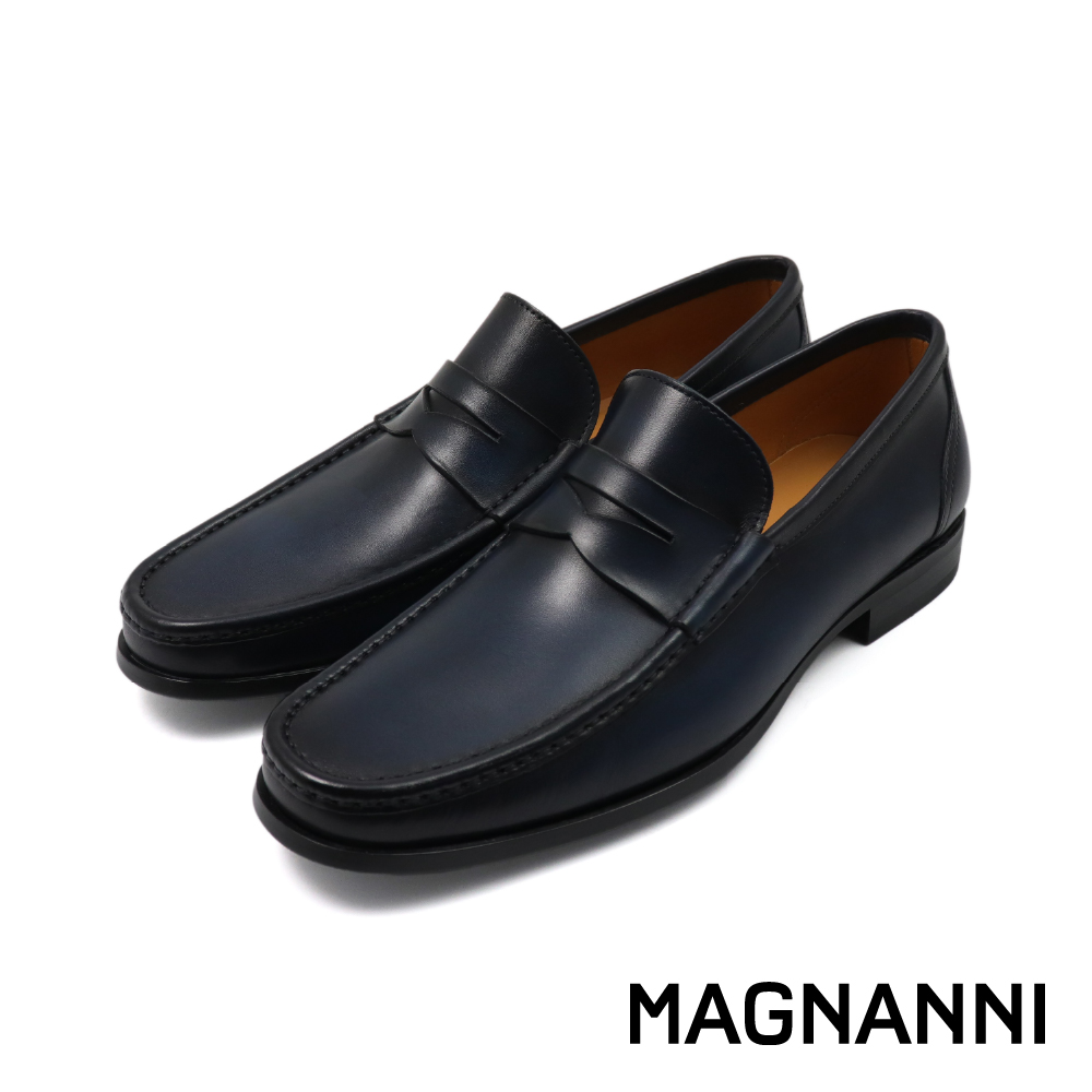 【MAGNANNI】西班牙原廠手工刷染素面便士樂福鞋 海軍藍(26042-NA)