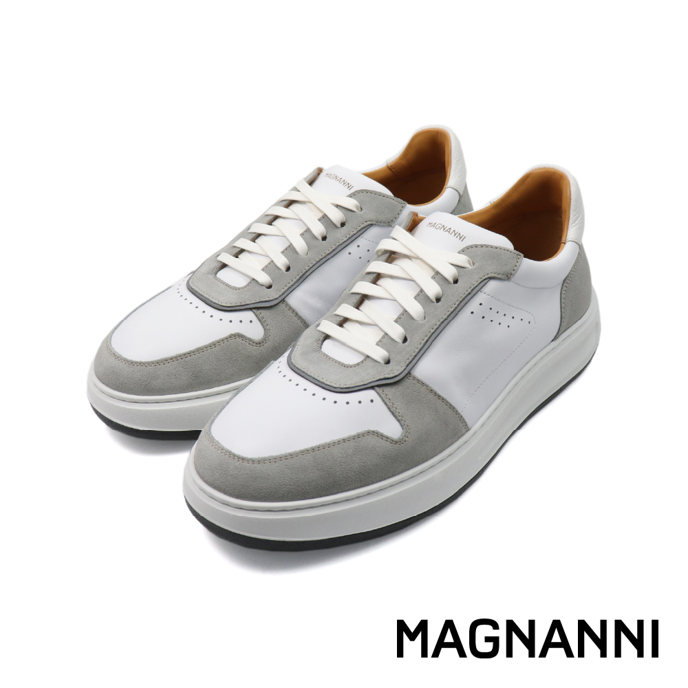【MAGNANNI】西班牙原廠透氣軟墊拼接造型休閒鞋 灰綠色(26066-WHGY)