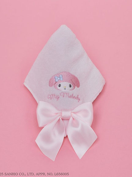 三麗鷗聯名-美樂蒂刺繡蝴蝶結緞帶方形手帕(08000560600) - Maison de FLEUR