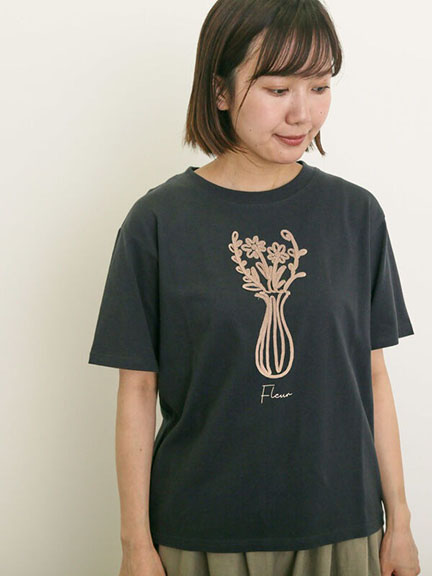 花瓶繩繡圖案短袖休閒T恤(0F000840710) - Samansa Mos2