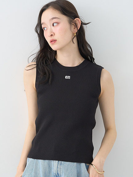 立體LOGO刺繡彈性羅紋圓領背心(01000527300) - earth music&ecology