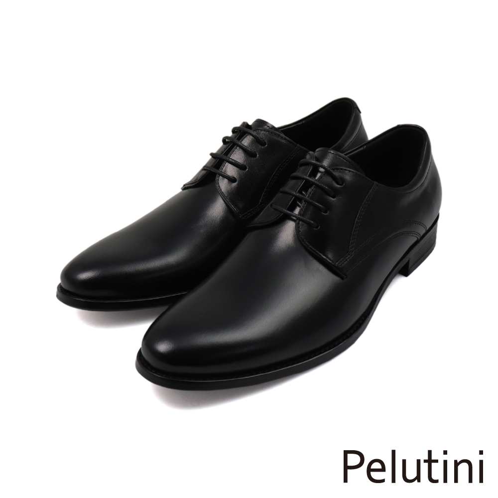 【Pelutini】經典雙車縫線飾紅底商務綁帶德比鞋 黑色(512173-BL)