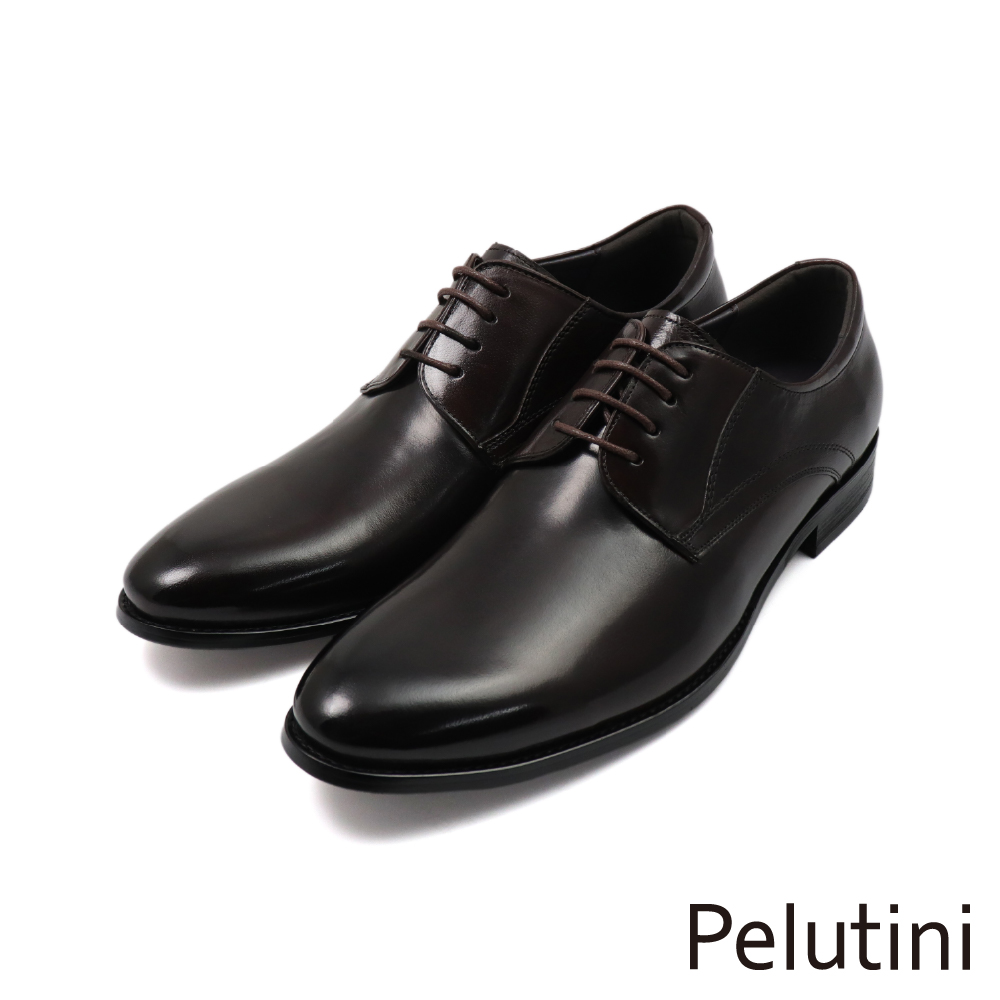 【Pelutini】經典雙車縫線飾紅底商務綁帶德比鞋 深棕色(512173-DBR)