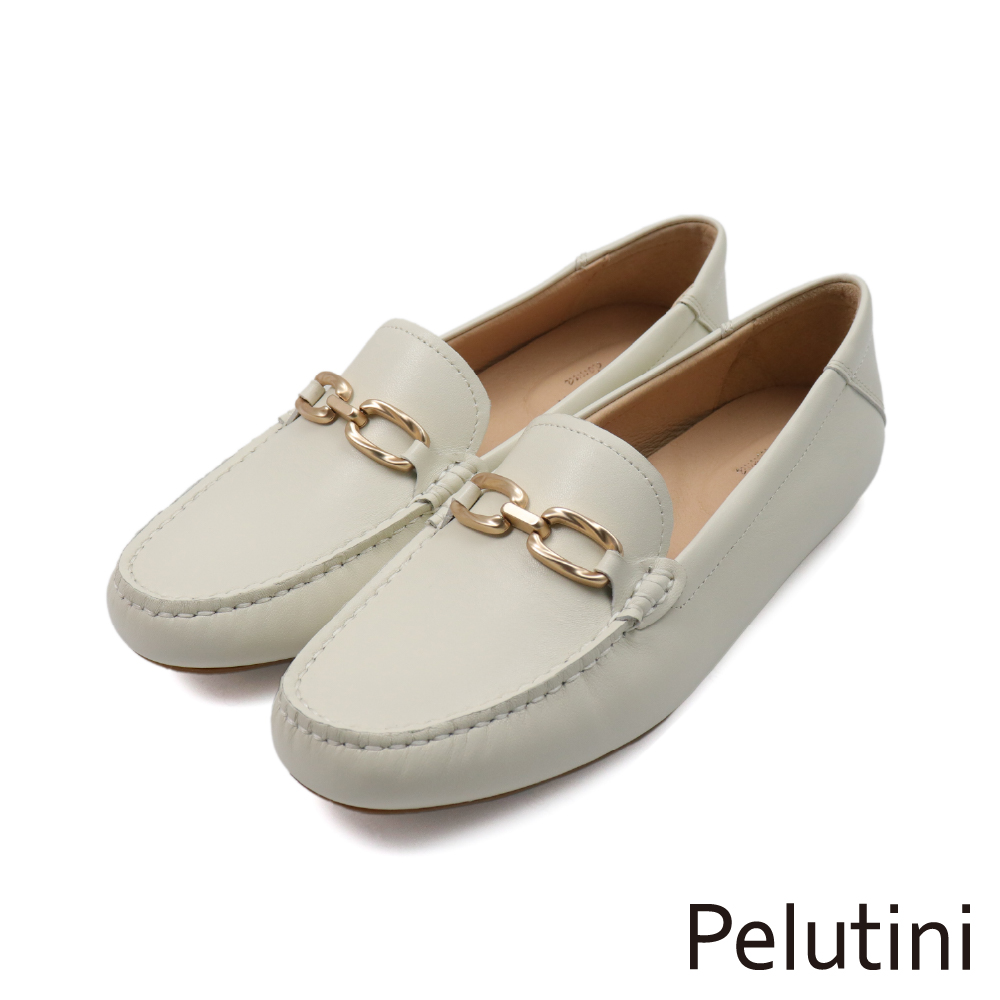 【Pelutini】素面馬銜金扣懶人休閒鞋 白色(431116W-IV)