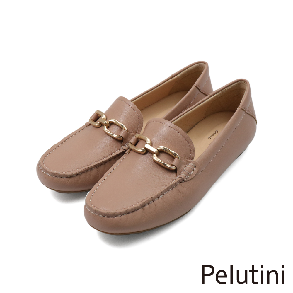 【Pelutini】素面馬銜金扣懶人休閒鞋 杏色(431116W-BE)