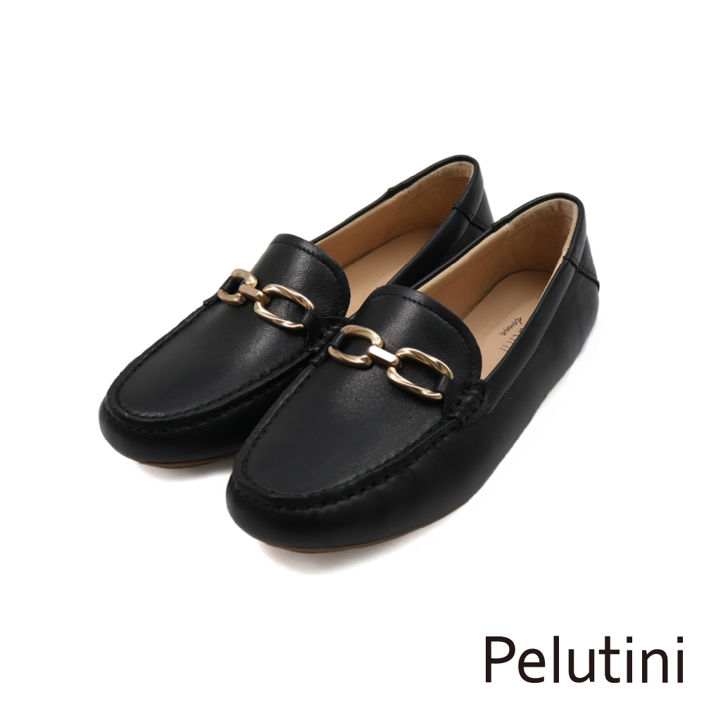 【Pelutini】素面馬銜金扣懶人休閒鞋 黑色(431116W-BL)