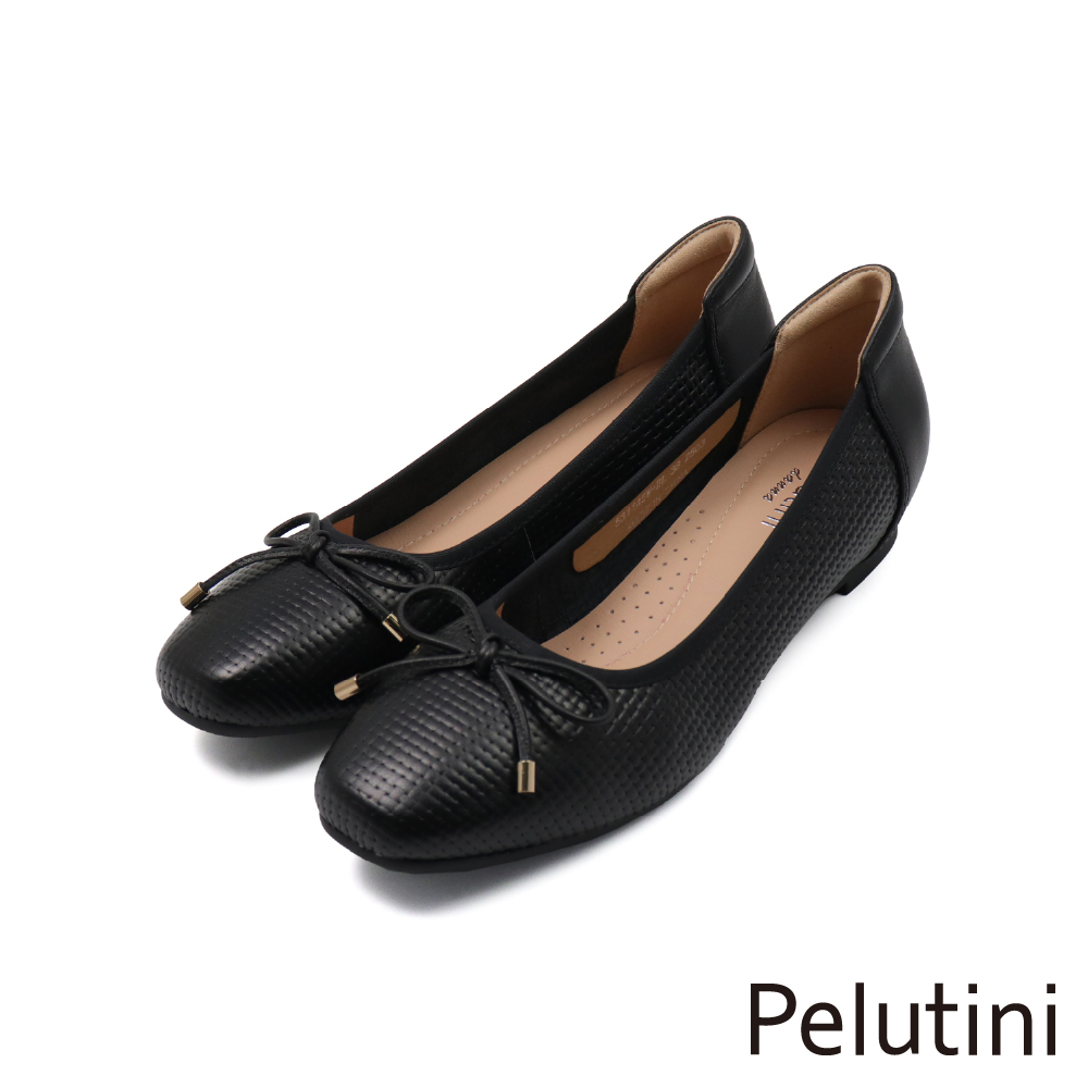 【Pelutini】經典舒適蝴蝶結編織造型娃娃鞋 黑色(531145W-BL)