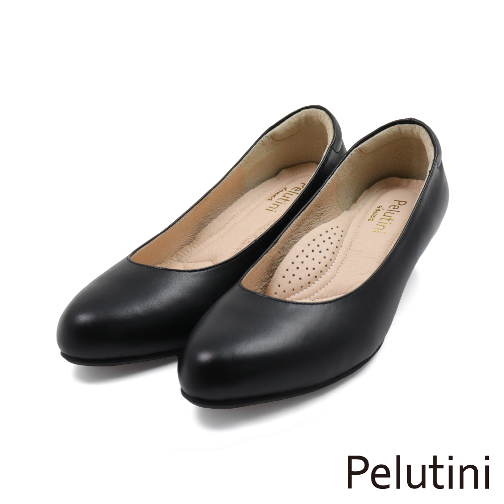 【Pelutini】經典圓頭素面典雅低跟淑女鞋 黑色(533119W-BL)