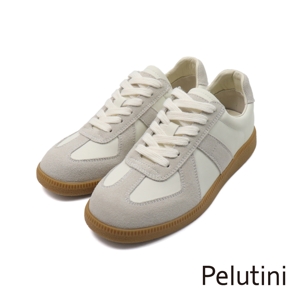 【Pelutini】簡約T字鞋頭拼接麂皮造型休閒鞋 淺灰色(OR535128W-IVGYS)