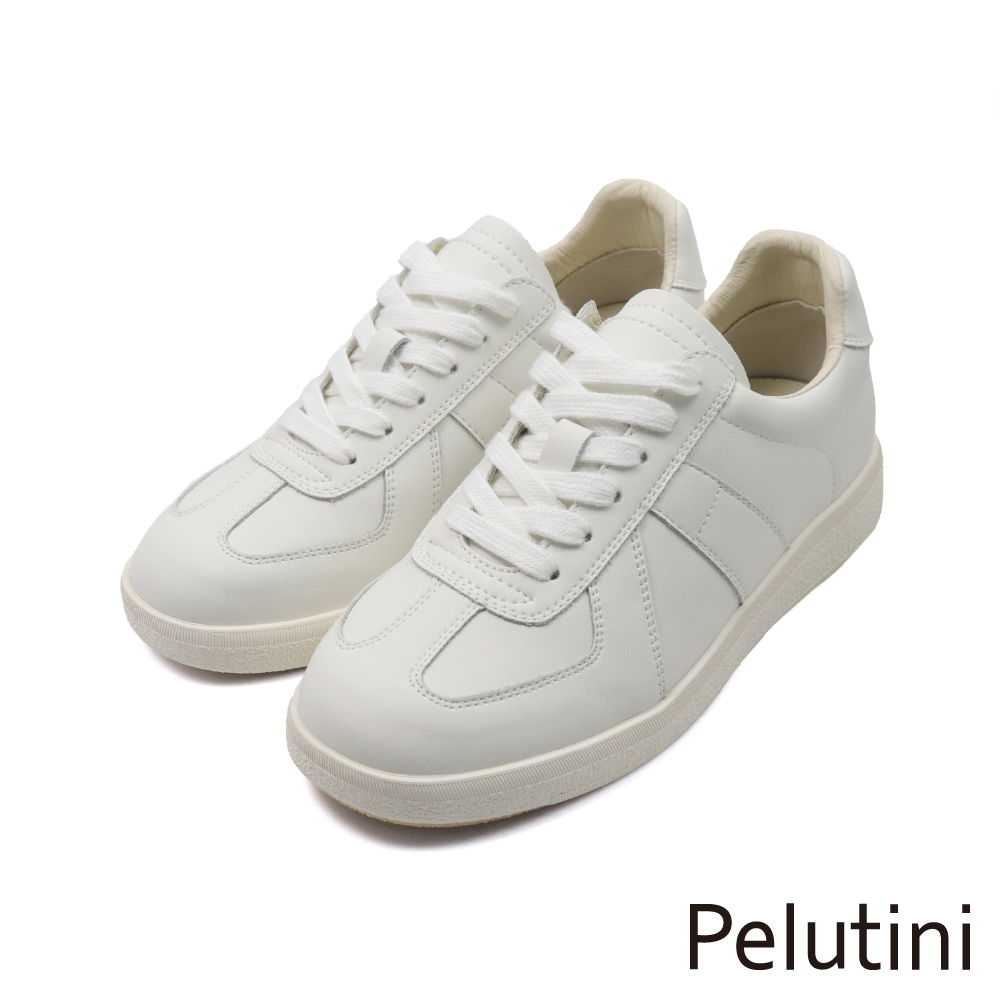 【Pelutini】簡約T字鞋頭拼接皮造型休閒鞋 白色(OR535128W-WH)