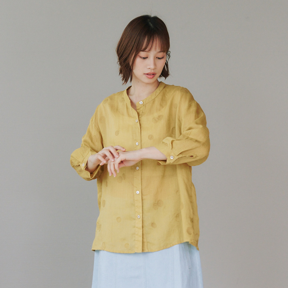 刺繡苧麻上衣 黃F