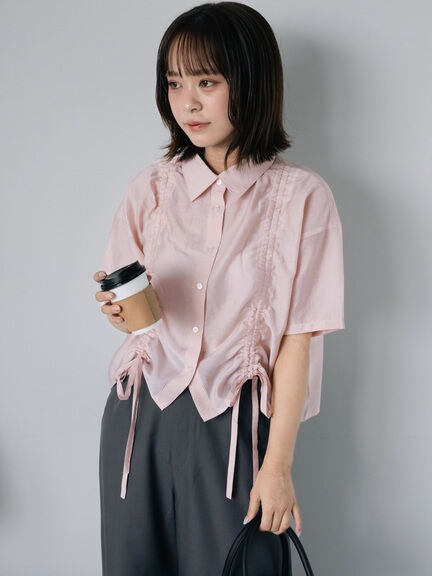 甜美雙抽繩綁帶排釦短版翻領襯衫(0F000906710) - ehka sopo