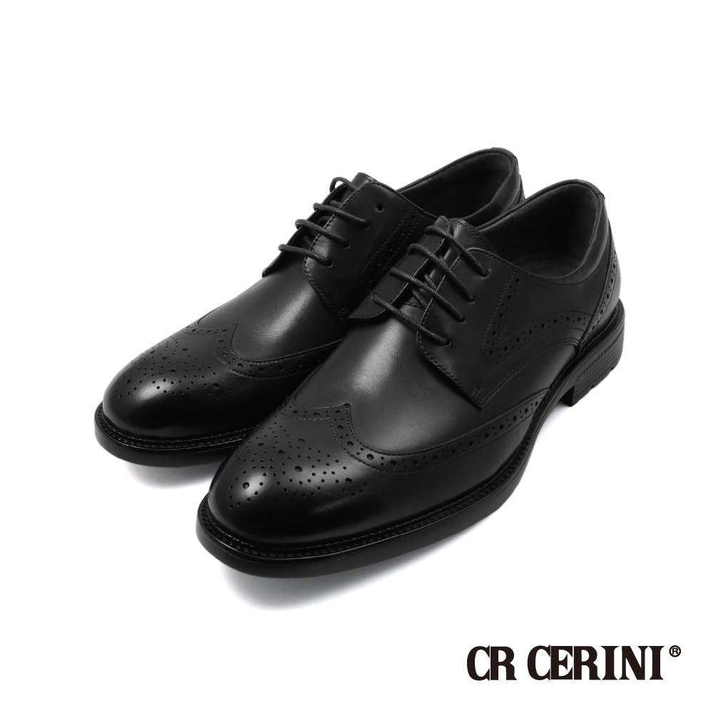 【CR Cerini】經典系列真皮翼紋雕花綁帶德比鞋 黑色(CR511123-BL)
