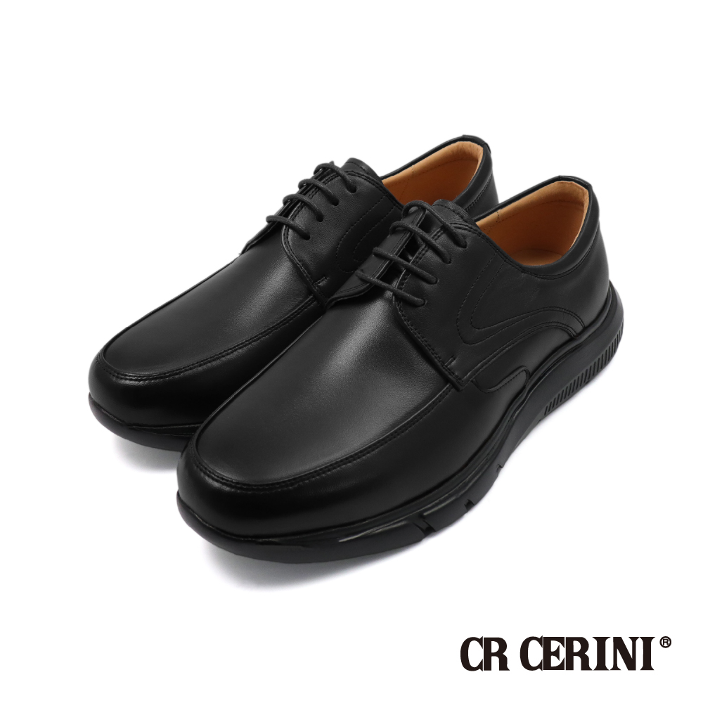 【CR Cerini】經典系列真皮質感氣墊綁帶德比鞋 黑色(CR512166-BL)