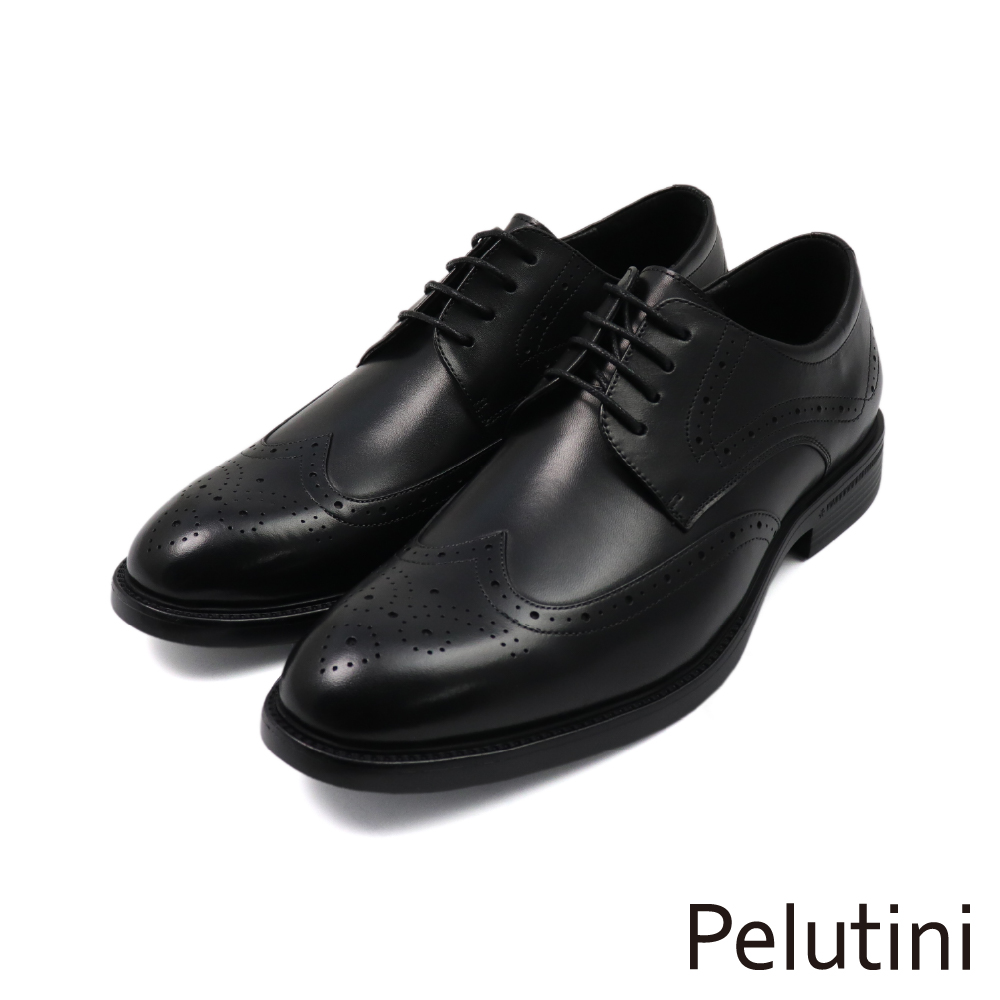 【Pelutini】經典舒適綁帶翼紋雕花德比鞋 黑色(511121-BL)