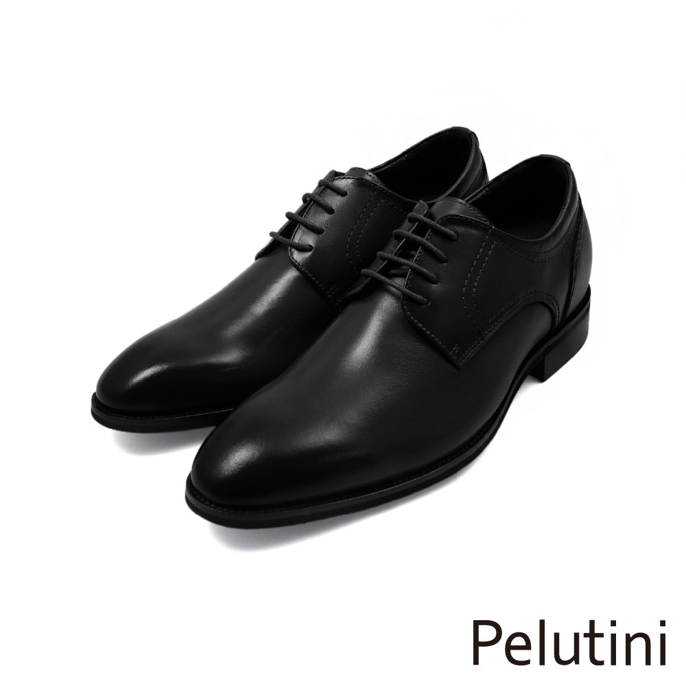 【Pelutini】經典質感壓線素面簡約綁帶德比鞋 黑色(512143-BL)