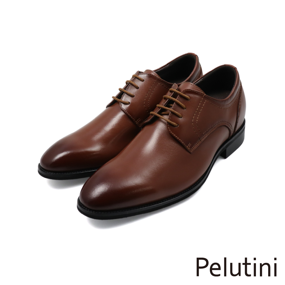 【Pelutini】經典質感壓線素面簡約綁帶德比鞋 棕色(512143-BR)