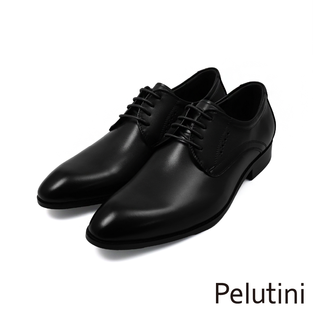 【Pelutini】經典質感雕孔壓線簡約綁帶德比鞋 黑色(512151-BL)
