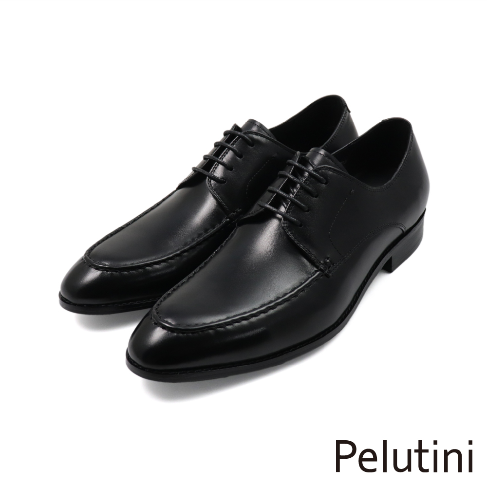 【Pelutini】經典質感曲線壓線簡約綁帶德比鞋 黑色(512152-BL)