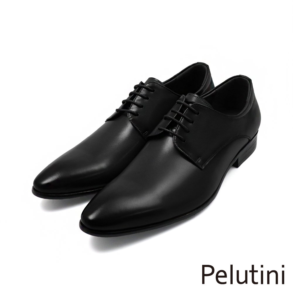 【Pelutini】經典質感真皮素面綁帶德比鞋 黑色(512155-BL)