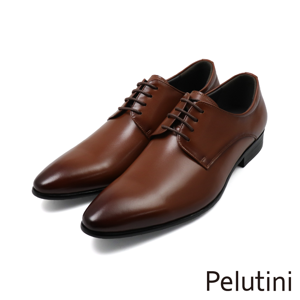 【Pelutini】經典質感真皮素面綁帶德比鞋 棕色(512155-BR)
