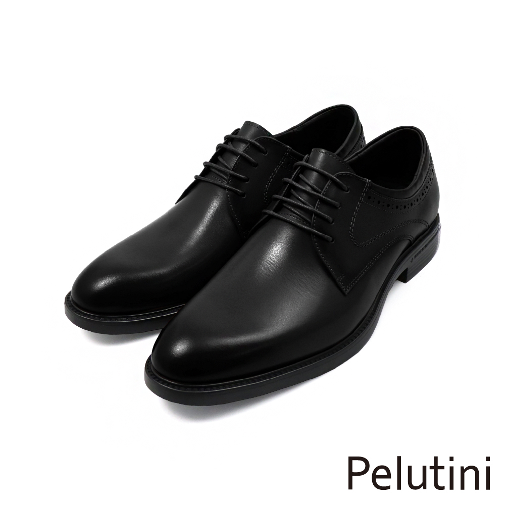 【Pelutini】經典質感雕孔壓線裝飾綁帶德比鞋 黑色(512157-BL)
