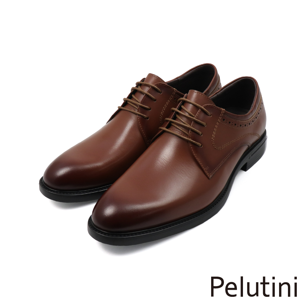 【Pelutini】經典質感雕孔壓線裝飾綁帶德比鞋 棕色(512157-BR)
