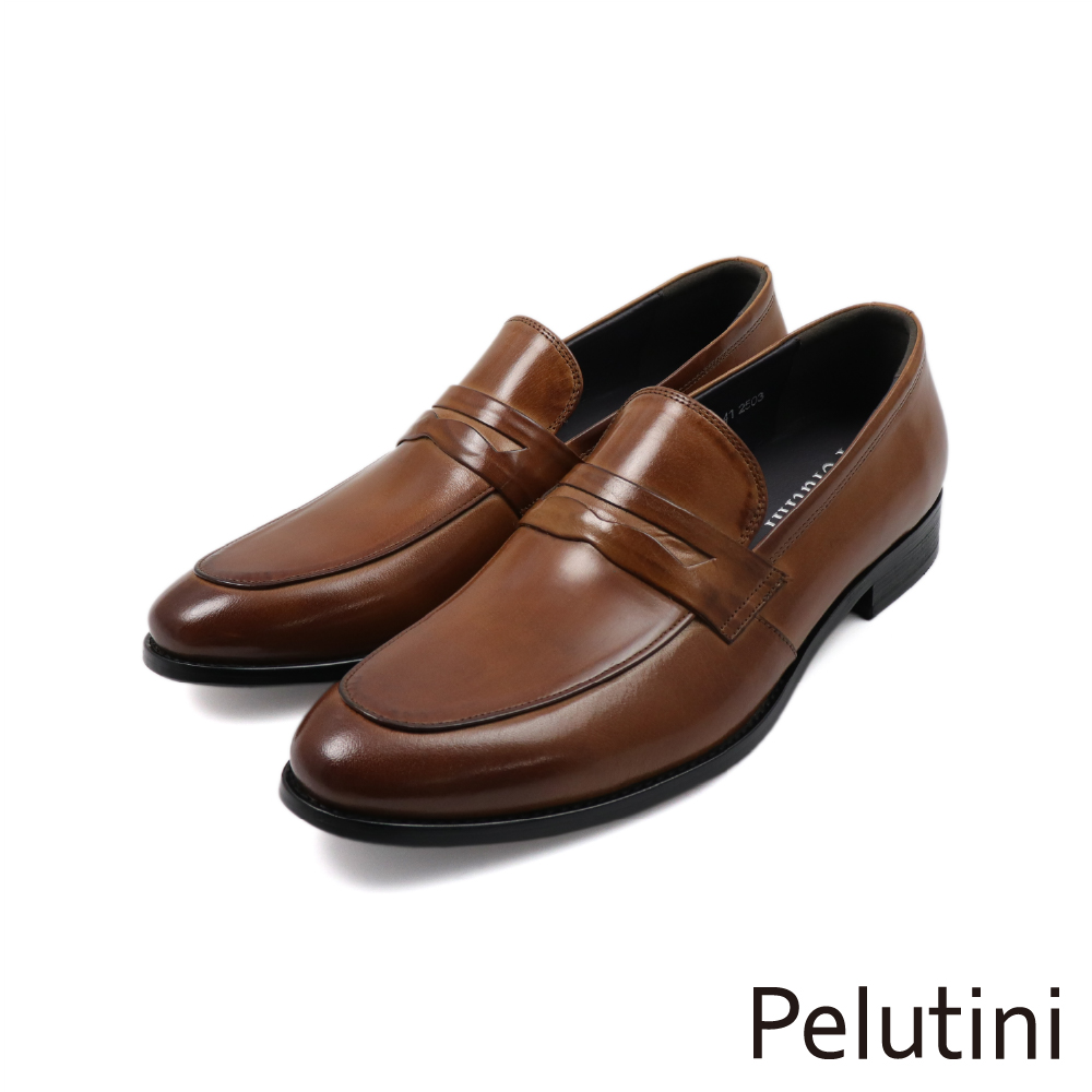 【Pelutini】經典素面雙壓線商務便士樂福鞋 棕色(512176-BR)