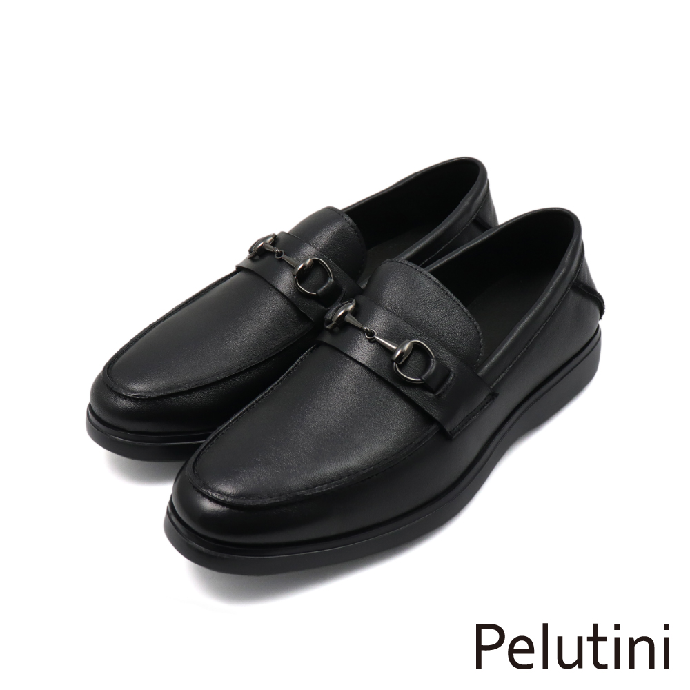 【Pelutini】經典素面馬銜扣質感便士樂福鞋 黑色(512178-BL)